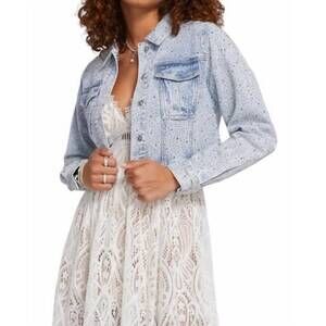 NEW GENERATION LOVE leona crystal denim jacket in light blue